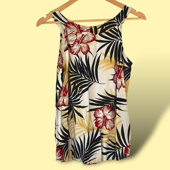 Hibiscus Collection Hawaii Women's Floral Print Tank Top Size L Red Yellow - Picture 2 of 7
